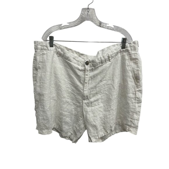 Tasso Elba Linen Chino Shorts White Sz 44 Flat Front Pockets Coastal Minimalist - Picture 1 of 11